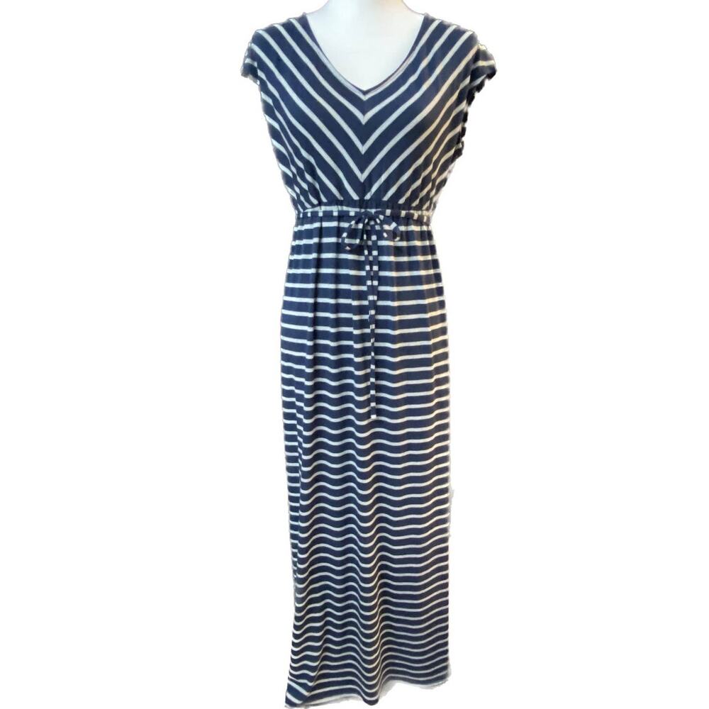 Motherhood Maternity Maxi Jersey Knit Stretch Dress Women S Navy Blue Gray